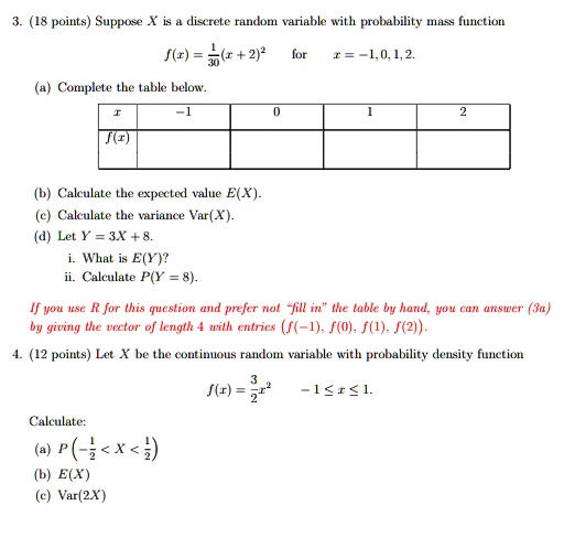 SOLVED: (18 points) Suppose x is a discrete random variable with ...