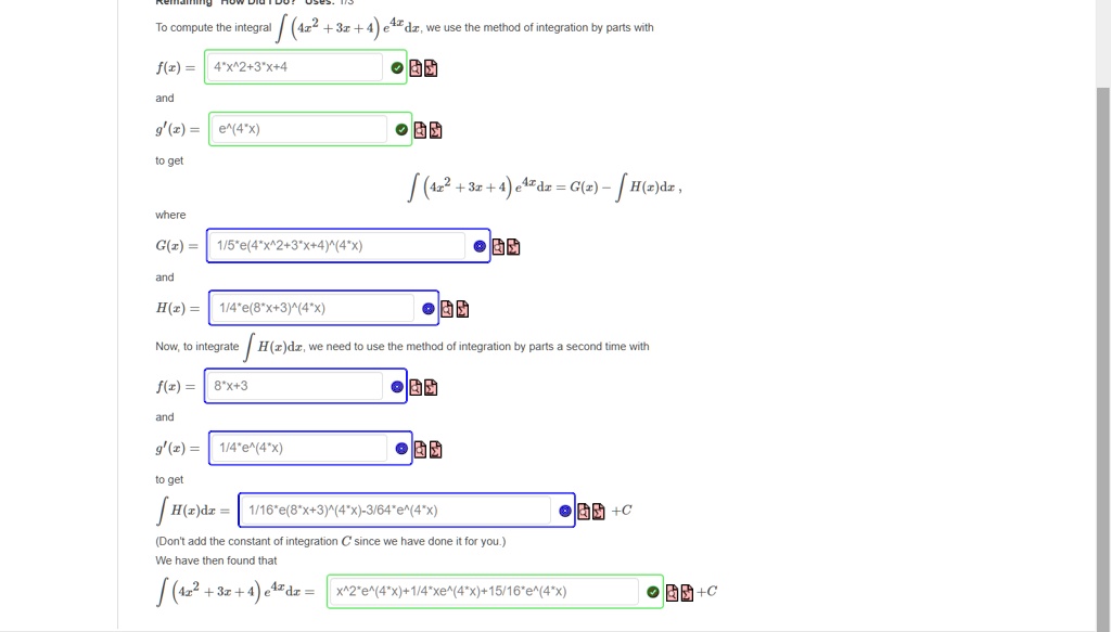 Solved To Ccmpute The Integral 4z2 42d1 We Use The Method Of Integration By Parts Wath F C 4 Xa2 3 X 4 9 C F 42 31 4 Eardr G R H C Dr Wnere G T 1 5 E 4 X 2 3 X 4 4 X 1 4 E 8 X 3 4 X