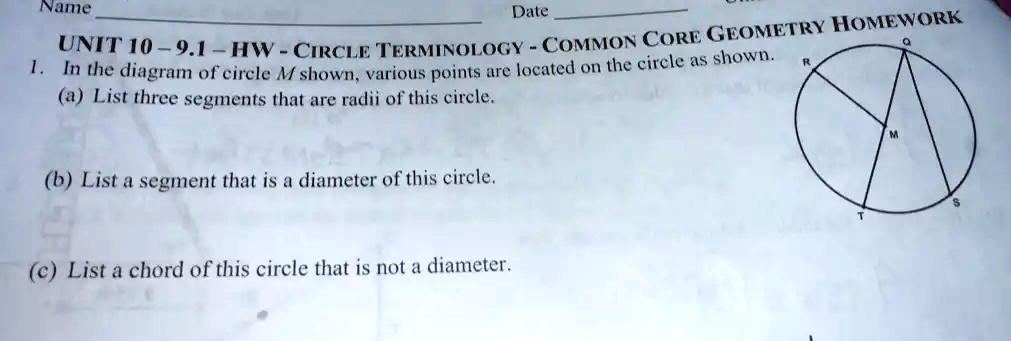 circle terminology common core geometry homework