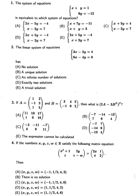 Solved The System Of Equations R Y 1 6y 12 Equivalent Which System Of Equations Jt Tv 2y 7 I V 21 Sy 21 Jv T