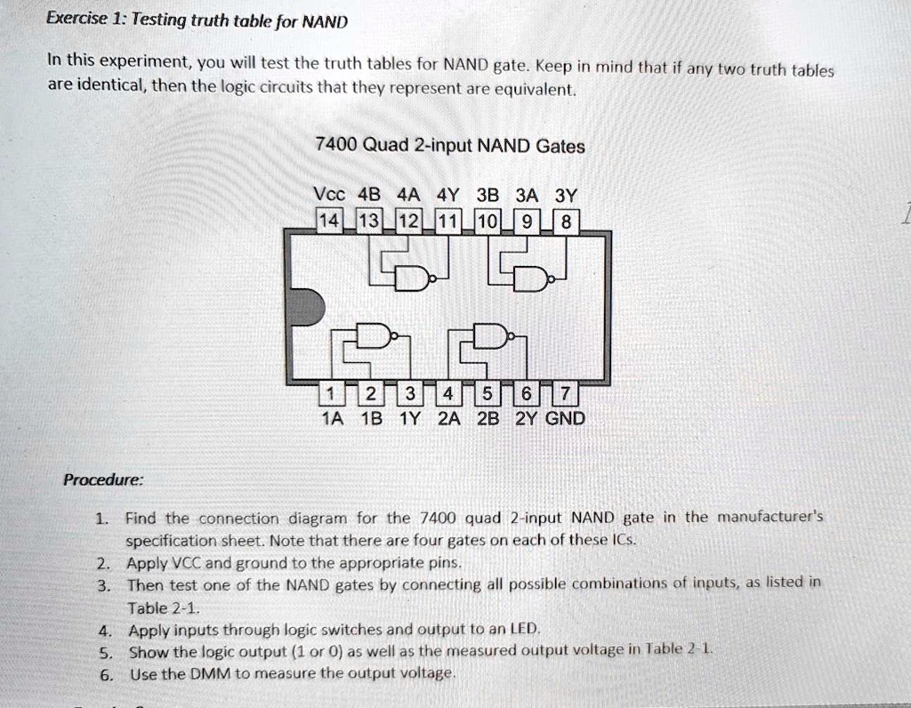 SOLVED: Exercise 1: Testing truth table for NAND In this experiment ...