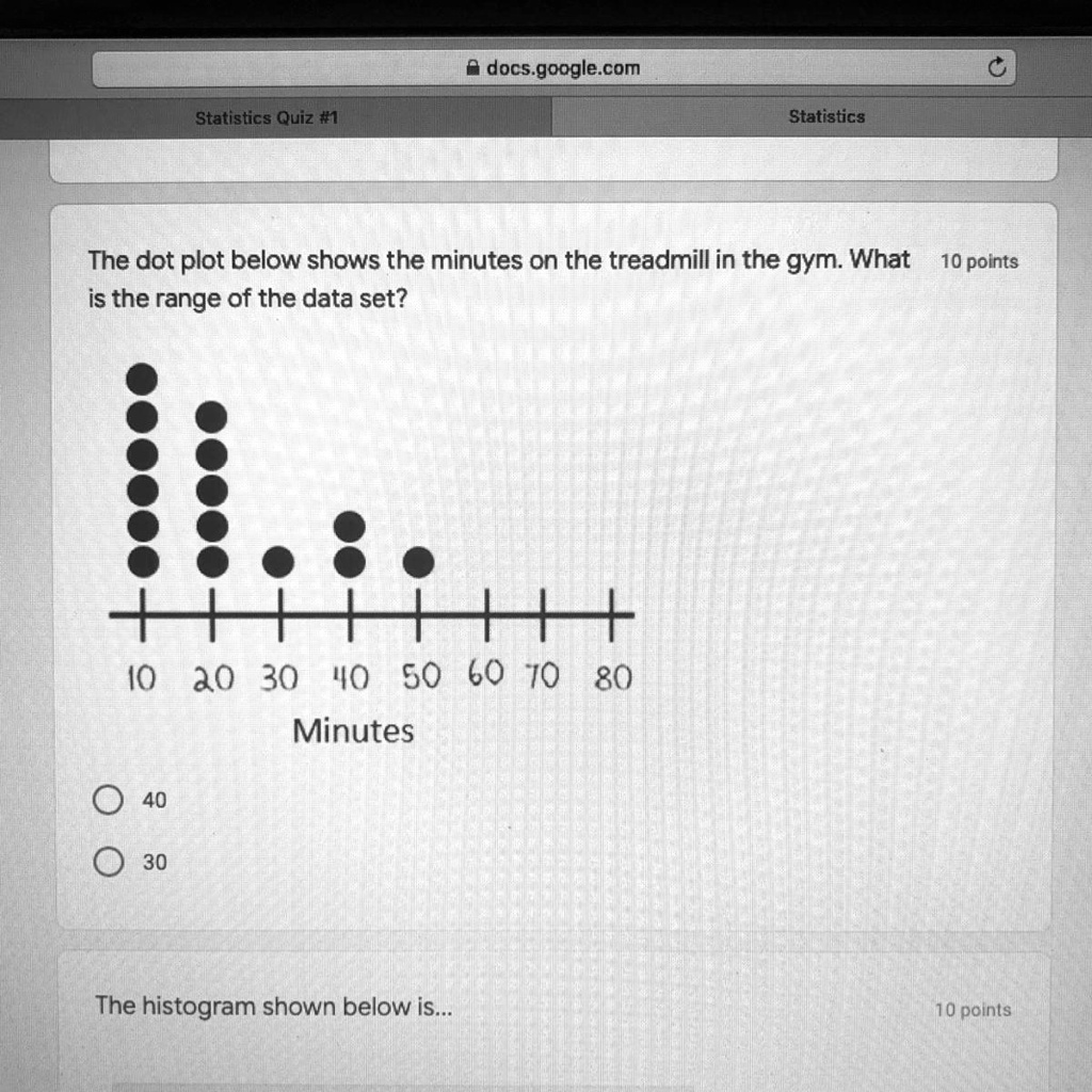 SOLVED: 'The dot plot below shows the minutes on the treadmill in the ...