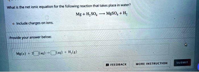 Solved Whatis The Net Ionic Equation For The Following Reaction That Takes Place In Water Mg 2923