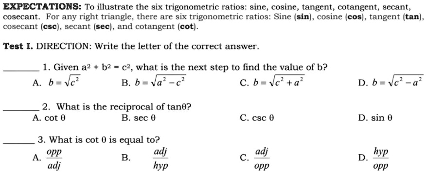 VIDEO solution: EXPECTATIONS: To illustrate the six trigonometric ...