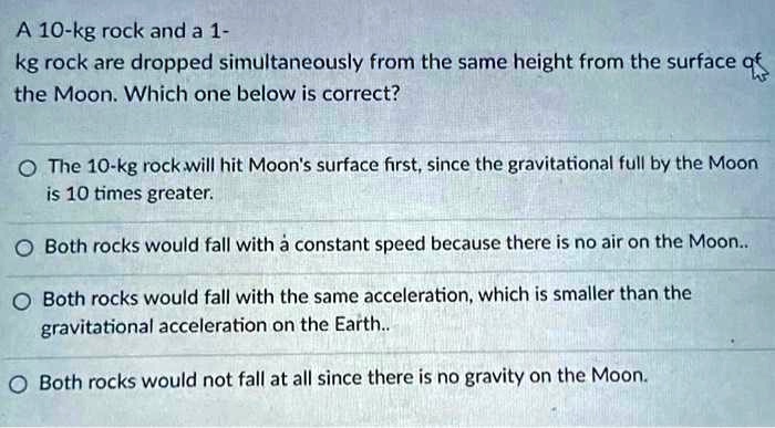A 10-kg rock and a 1- kg rock are dropped simultaneously from the same ...