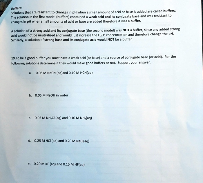 SOLVED Buffers pH when small amount of acid or base added are called