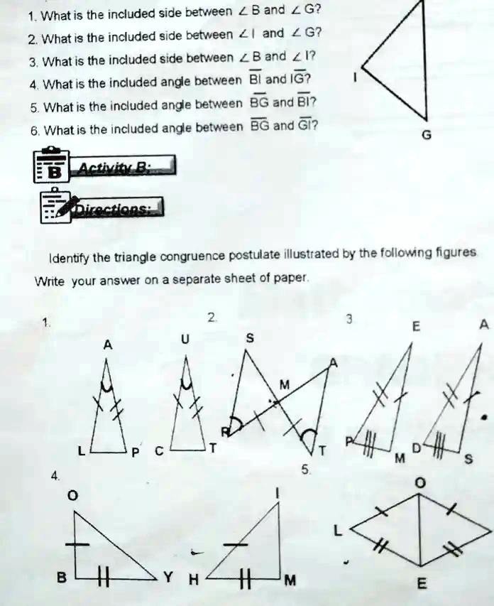 1. What is the included side between ? B and ? G? 2. What is the ...