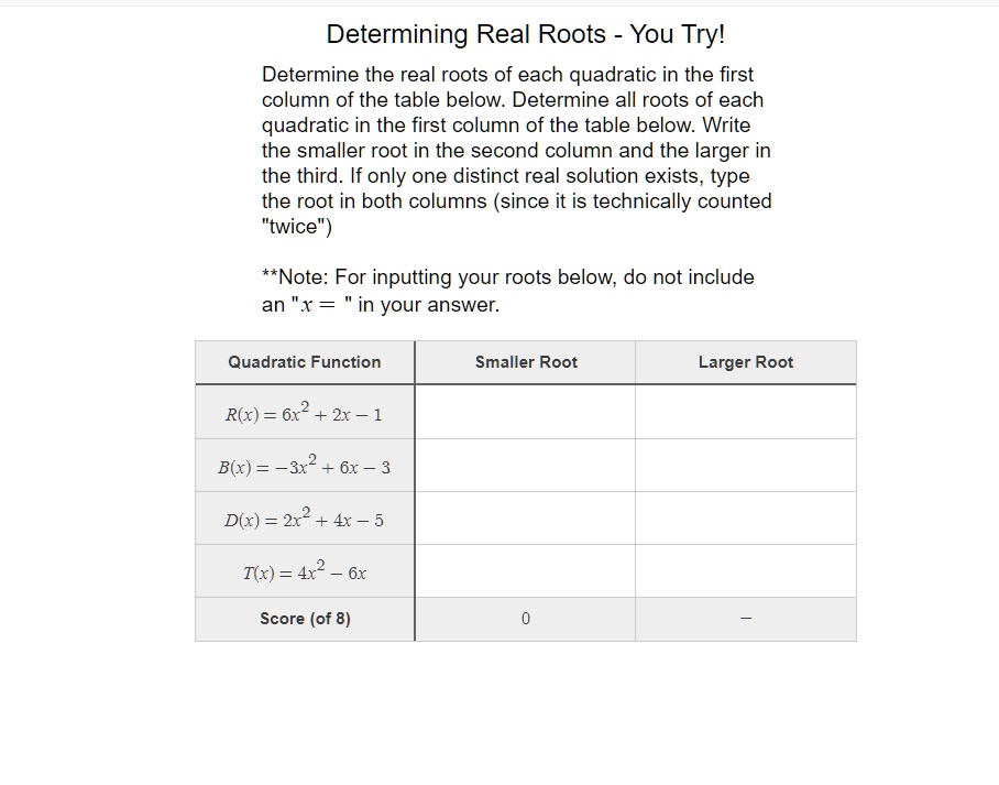 determining real roots you tryl determine the real roots of each ...