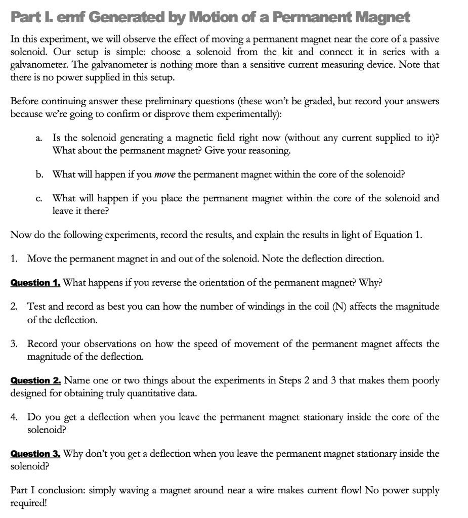 SOLVED Question 1, 2, 3 Part I. emf Generated by Motion of a Permanent