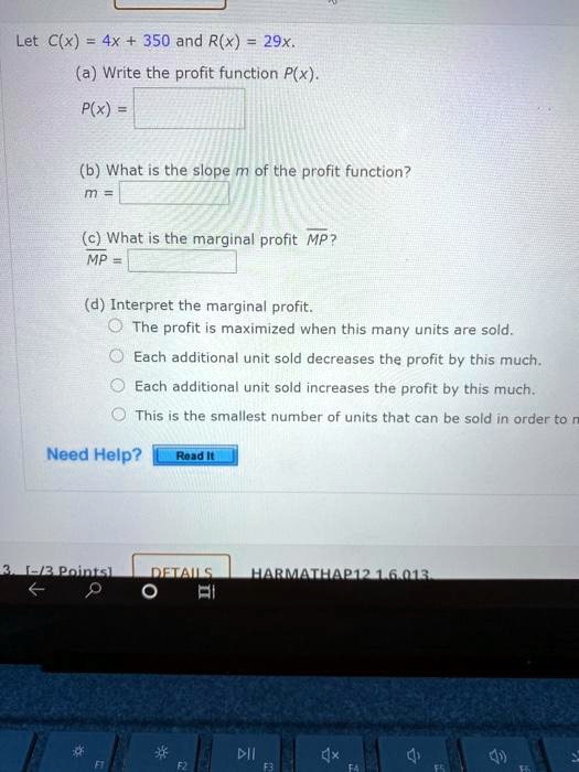 let cx 4x 350 and rx 29x write the profit function px px b what is the ...
