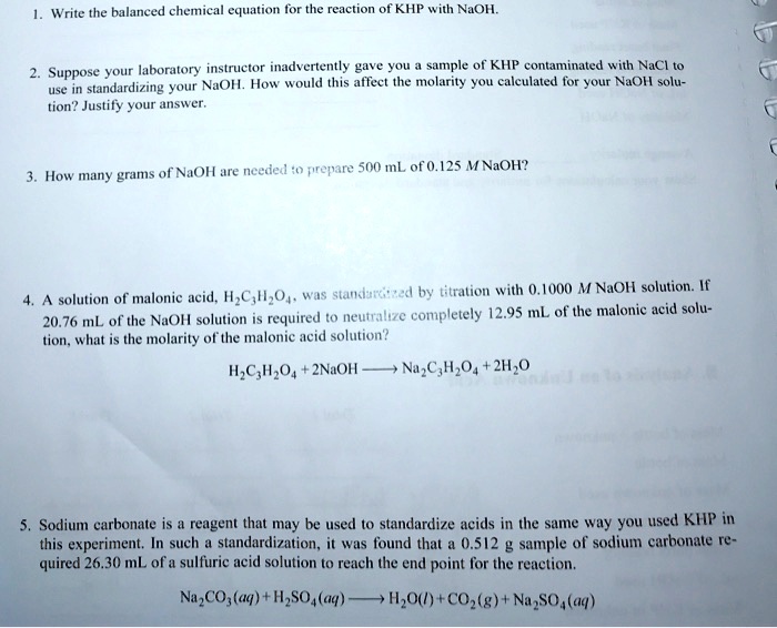 SOLVED: Write the balanced chemical equation for the reaction of KHP ...