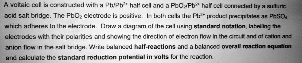 SOLVED:A voltaic cell is constructed with a PblPb2+ half cell and a ...