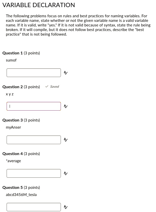 SOLVED VARIABLE DECLARATION The following problems focus on rules and