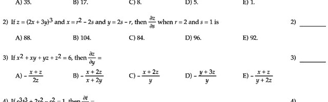 Solved Aj35 B 17 Dj 5 2 Ifz 2x 3y 3 And X 12 2s And Y 2s Then Jz When R 2ands 1is A B 104 C184 D