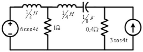 (1)/(2)H
6cos4t
1Ω
(1)/(4)H
(1)/(8)F
0,4Ω
3cos4t