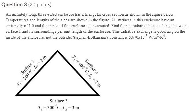 SOLVED: Question 3 (20 Points): Infinitely Long Three-sided Enclosure ...