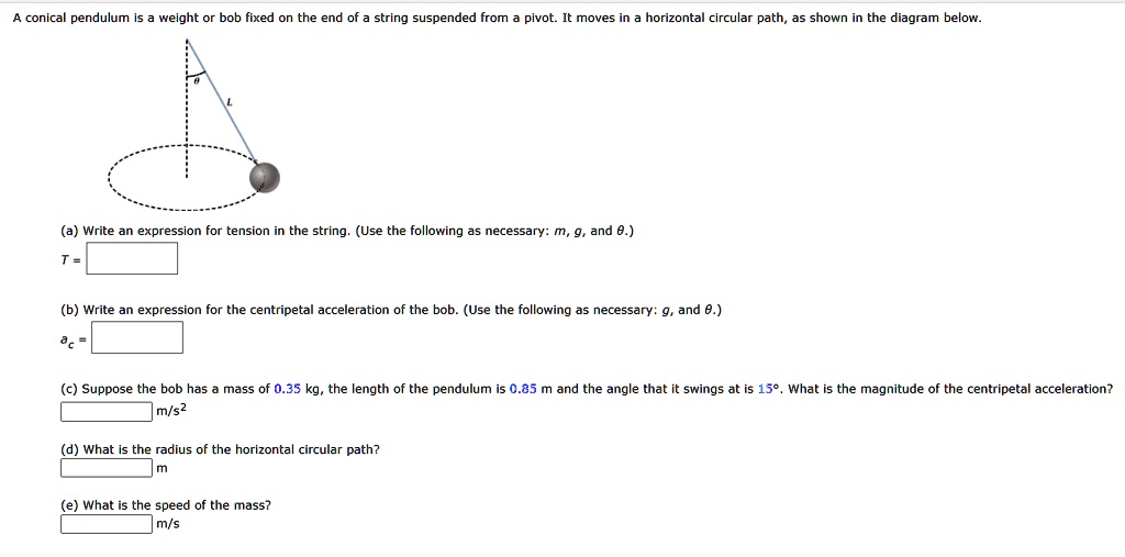 SOLVED Conical Pendulum A weight or bob fixed on the end of a string is suspended from a pivot