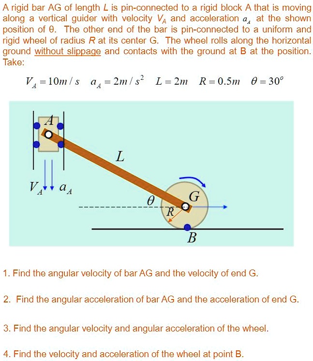 SOLVED: A rigid bar AG of length L is pin-connected to a rigid block A ...