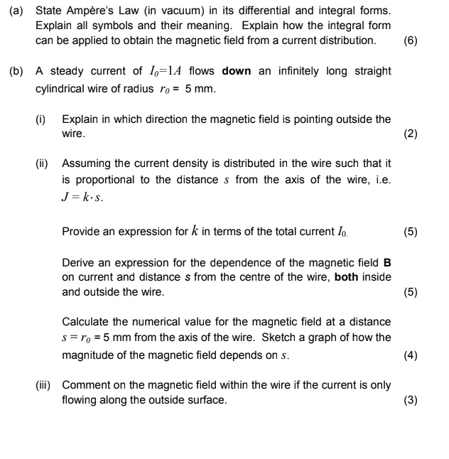SOLVED (a) State Ampere's Law (in vacuum) in its differential and