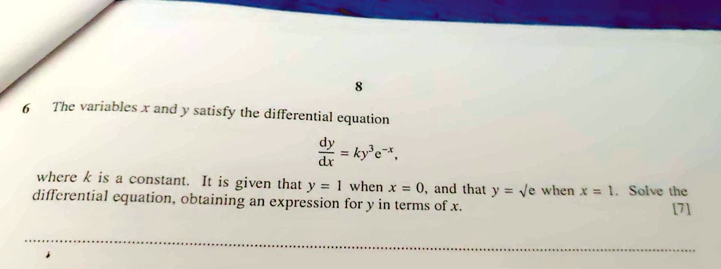 SOLVED The Variables X And Y Satisfy The Differential Equation Dy Ky 