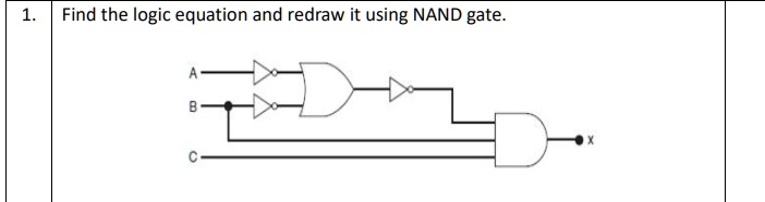 SOLVED: Find the logic equation and redraw it using NAND gate.