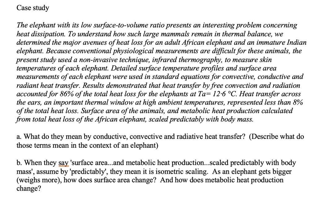 The elephant, with its low surface-to-volume ratio, presents an