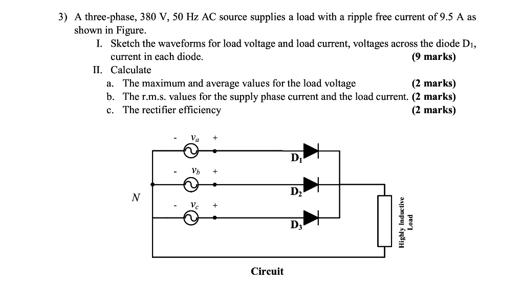 SOLVED: 3) A three-phase, 380 V, 50 Hz AC source supplies a load with a ...