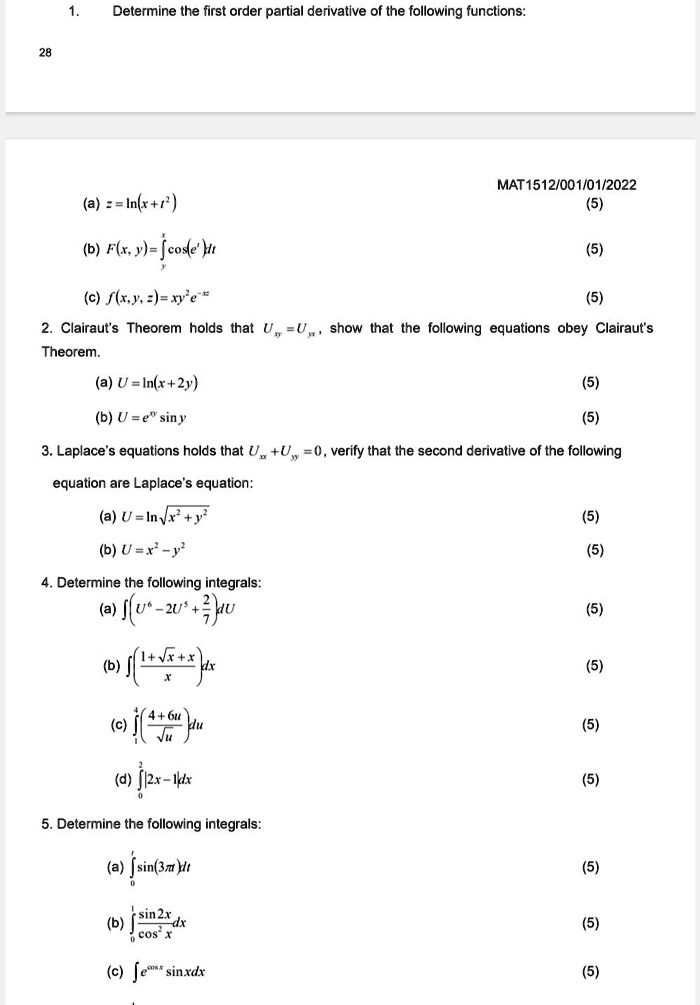 Solved: Determine The First-order Partial Derivative Of The Following 