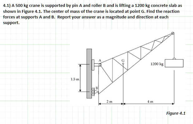 SOLVED: A 500 kg crane is supported by pin A and roller B and is ...
