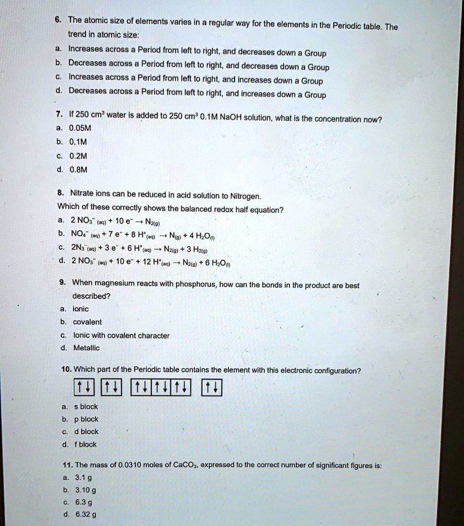 the atomic size of elements varies in regular way for the elements in ...
