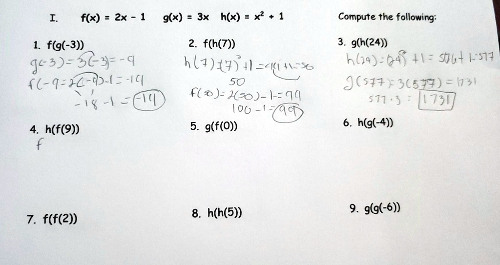 Solved Compute The Following F X Zx 1 G X 3x H X X2 1 I 3 G H 24 Nlza 64 1 Stul 577 9 St H31 571 3 1730 6