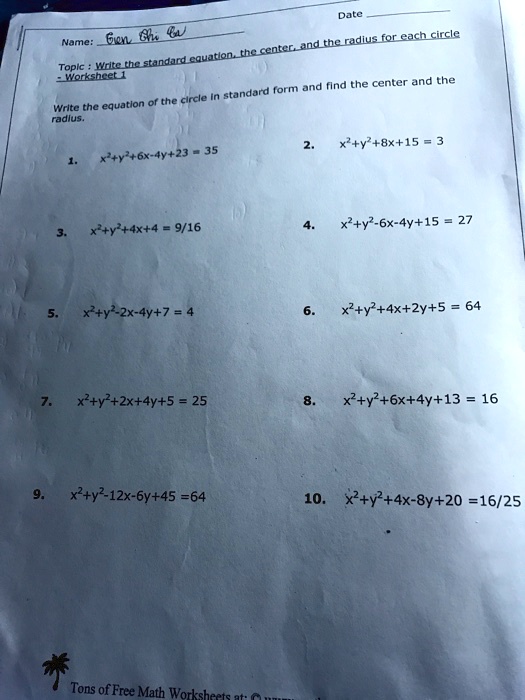 Wname Eun Hi The Radius For Each Circle Nd Cquatl Itprospt