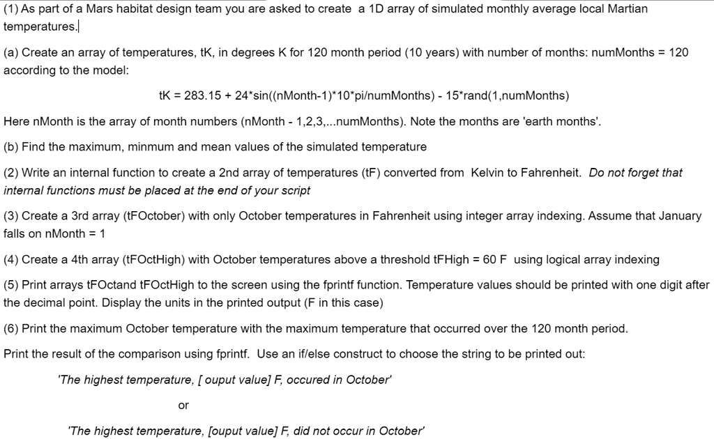 Please read the question carefully, it is a Matlab array question. (1 ...