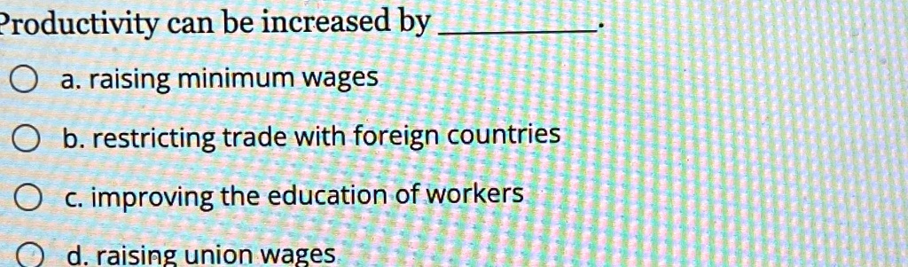 SOLVED: Productivity Can Be Increased By: A. Raising Minimum Wages B ...