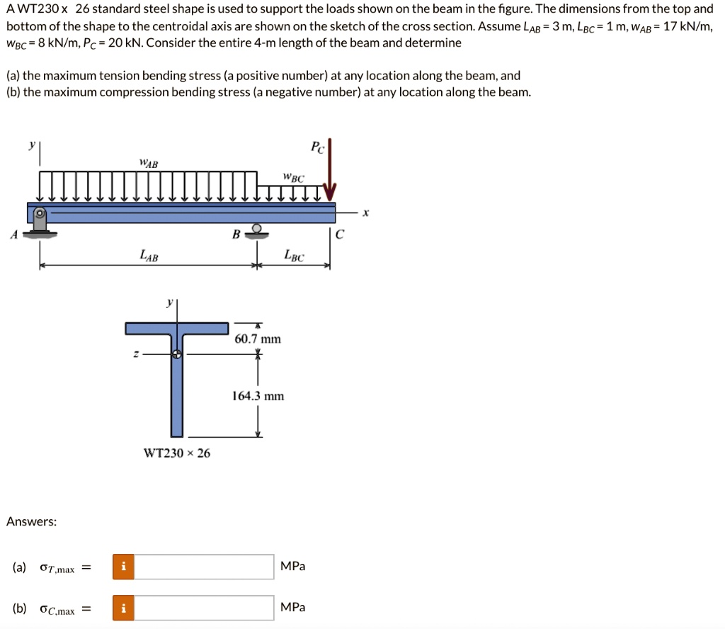 SOLVED: A WT230x26 standard steel shape is used to support the loads ...