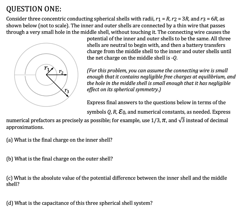 QUESTION ONE: Consider three concentric conducting spherical shells ...