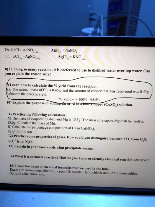 Ex NaCl + AgNO,(24 Or, KClw +AgNO,Agcl_ NaNO, AgCl K… - SolvedLib