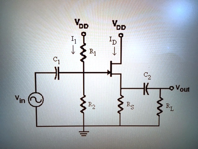 SOLVED: A JFET source follower amplifier circuit with voltage divider ...