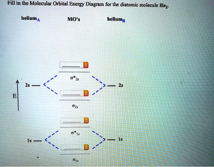 Solved Fill In The Molecular Orbital Energy Diagram For The Diatomic Molecule He Mo S Helium