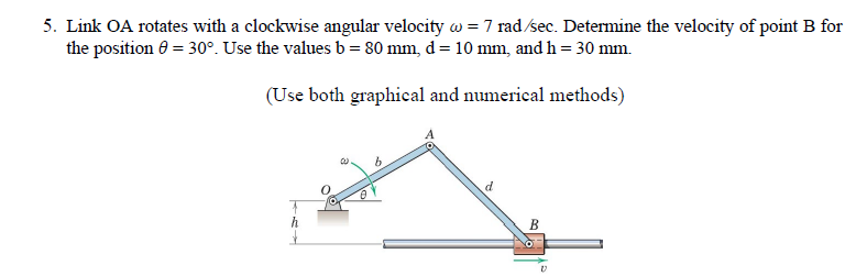 5 link oa rotates with a clockwise angular velocity omega7 mathrmrad ...