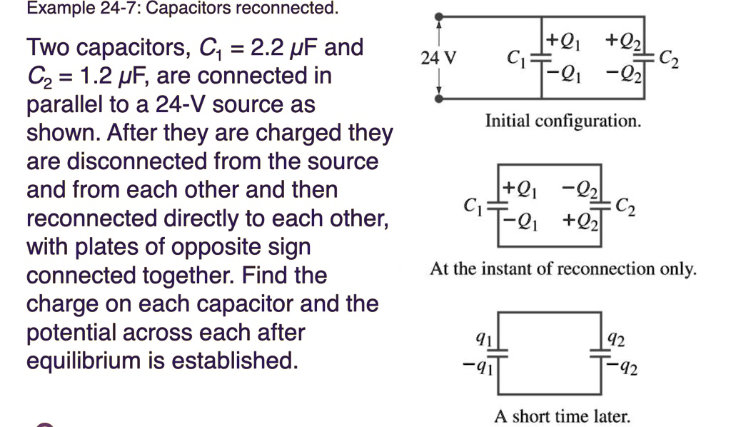 SOLVED Example 247 Capacitors reconnected. Two capacitors, C1 = 2.2