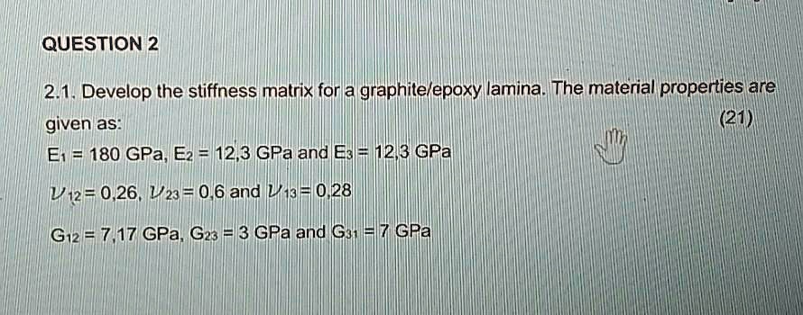 SOLVED: QUESTION 2 2.1, Develop the stiffness matrix for a graphite ...