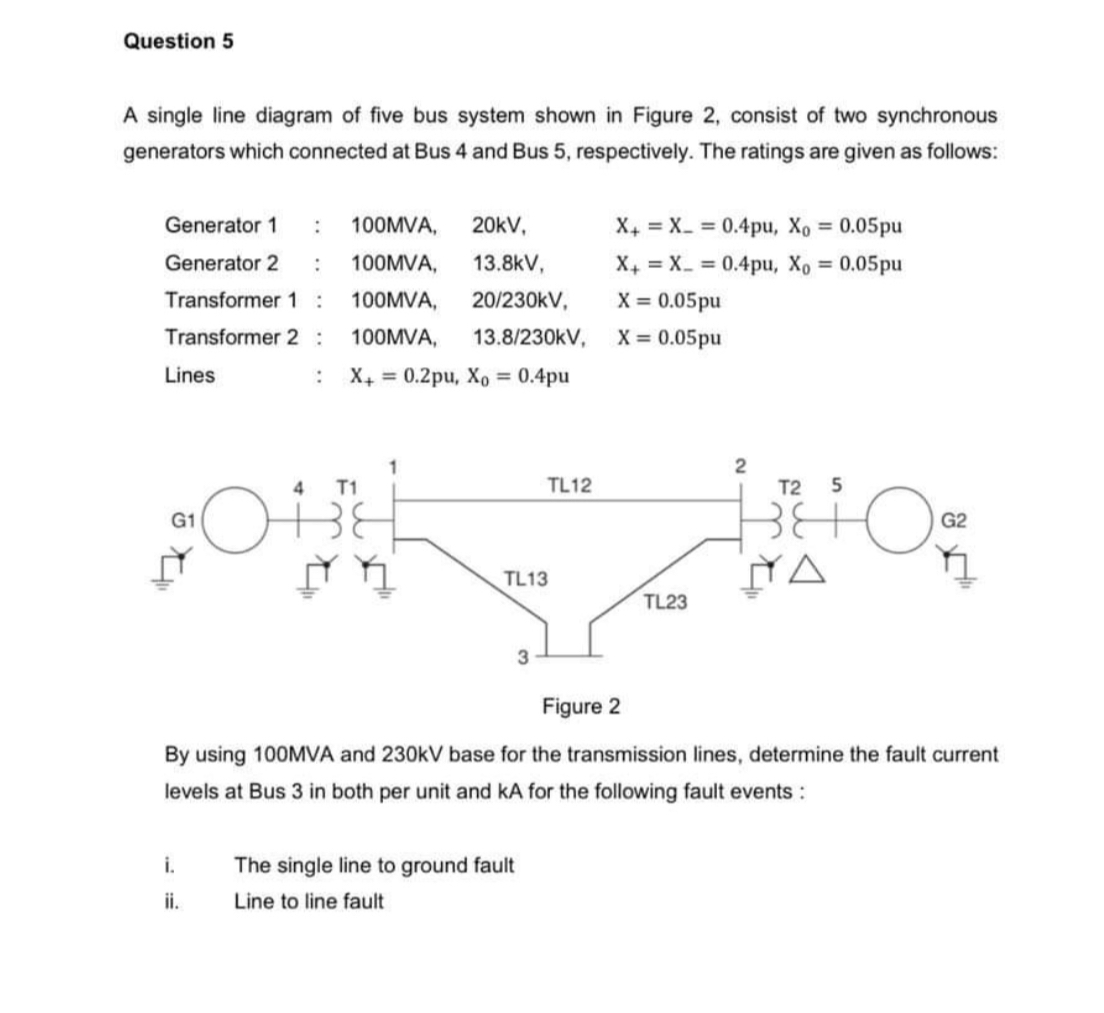 SOLVED: Question 5 A single line diagram of five bus system shown in ...