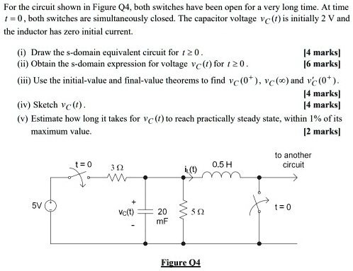 SOLVED: For the circuit shown in Figure Q4, both switches have been ...