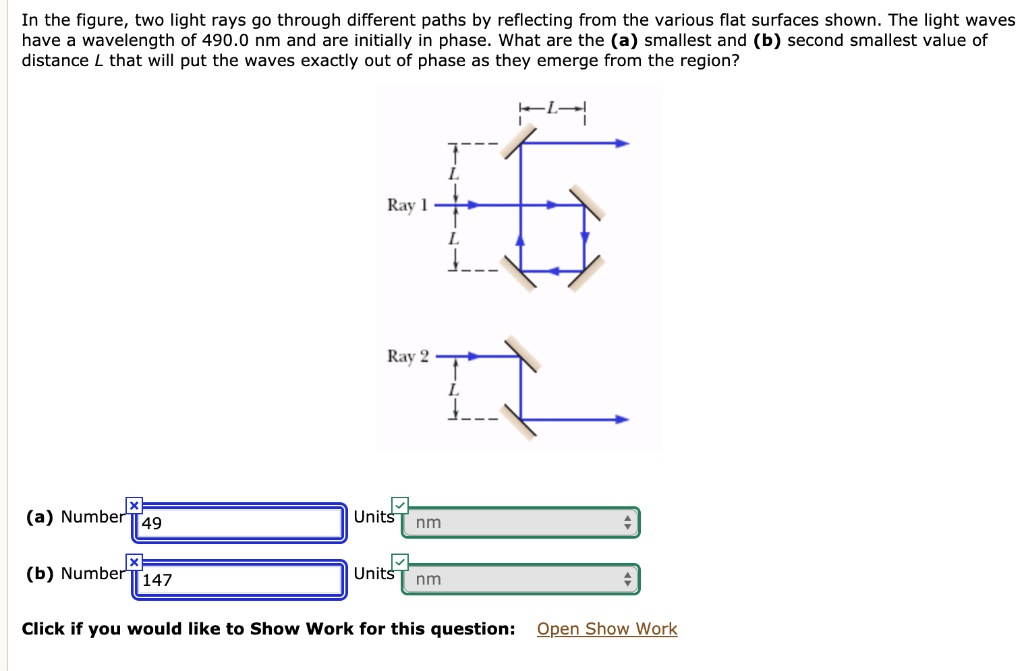 SOLVED: In the figure, two light rays go through different paths by ...