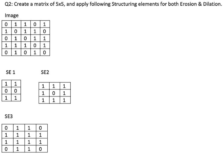 SOLVED: 02: Create matrix of 5x5,and apply following Structuring ...
