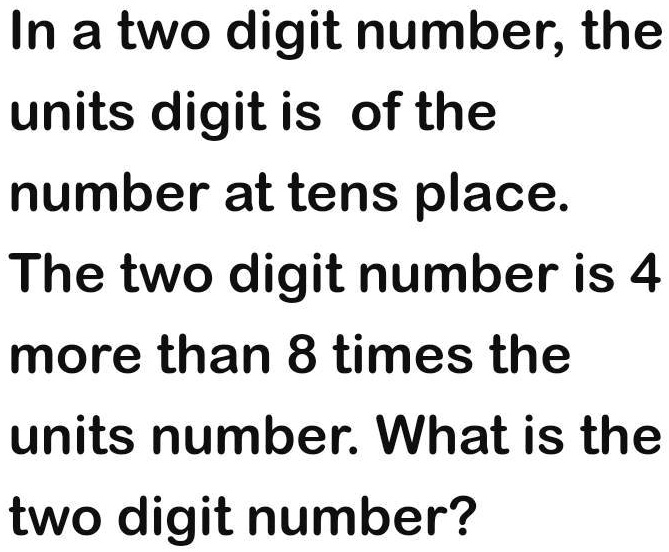 [GET ANSWER] In a two digit number, the units digit is of the number at ...