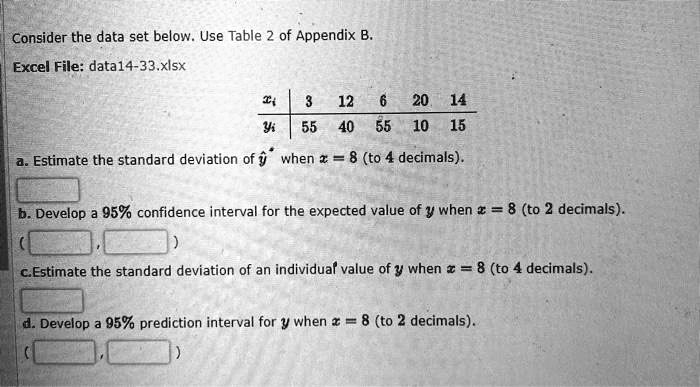 Consider the data set below: Use Table 2 of Appendix B Excel File ...