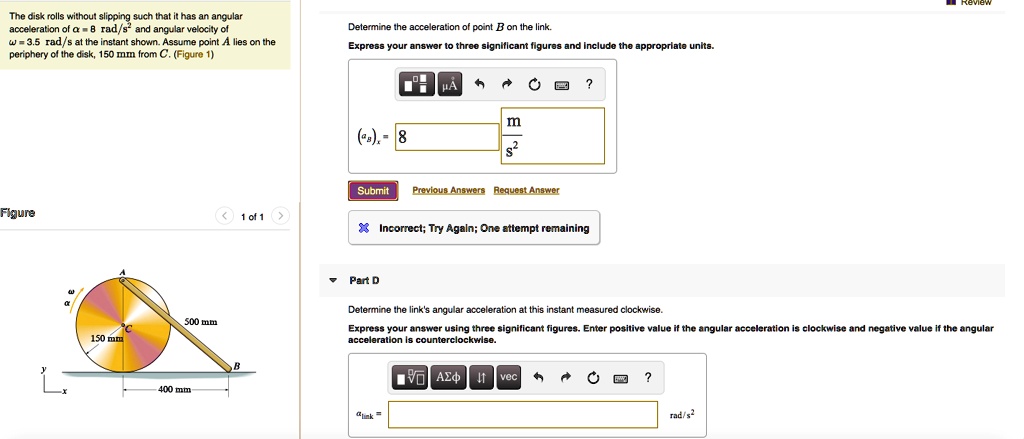 SOLVED: The disk rolls without slipping such that it has an angular ...