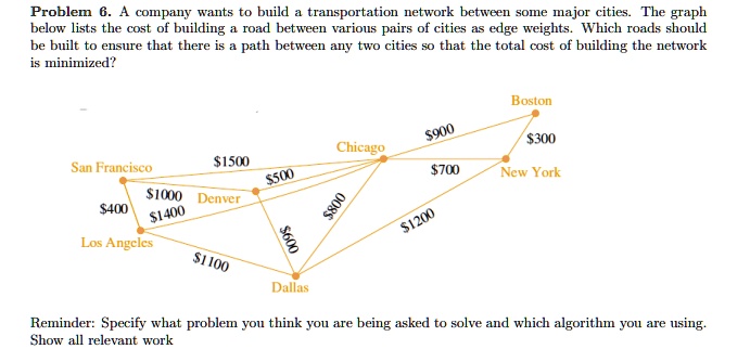 Transportation Network Path Graph Problem 6. A company wants to build a transportation network between ...